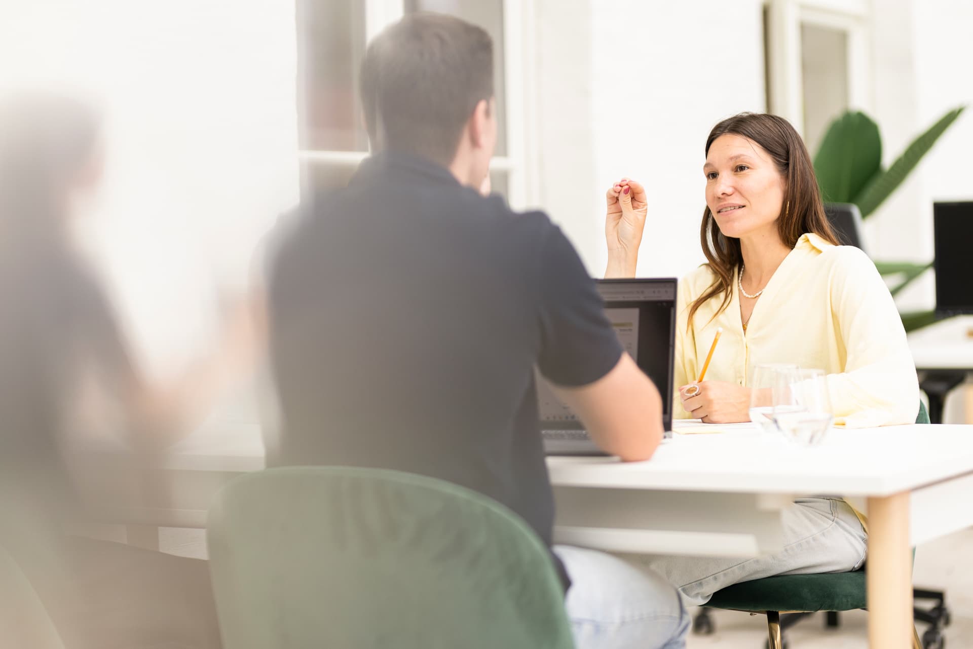 Collega legt uit aan andere collega
